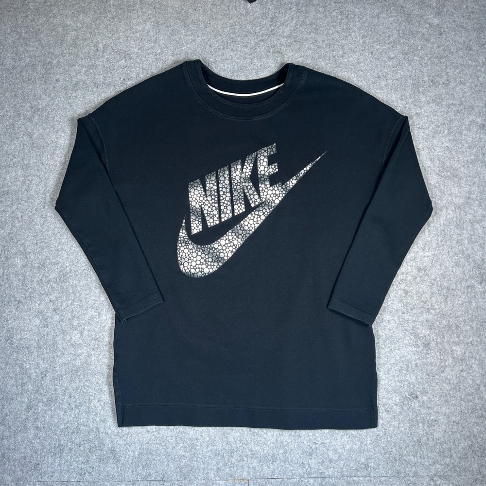 Nike Sweatshirt Women Medium Black Graphic Pullover Activewear Athleisure